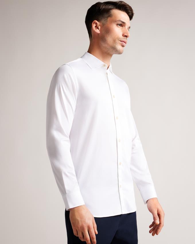 Chemises Ted Baker Long Sleeve Satin Stretch Blanche Homme | ZCE-98582224